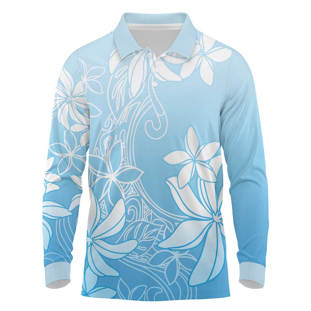 Tiare Tahiti Long Sleeve Polo Shirt Blue Polynesia Motifs LT05 Blue - Polynesian Pride