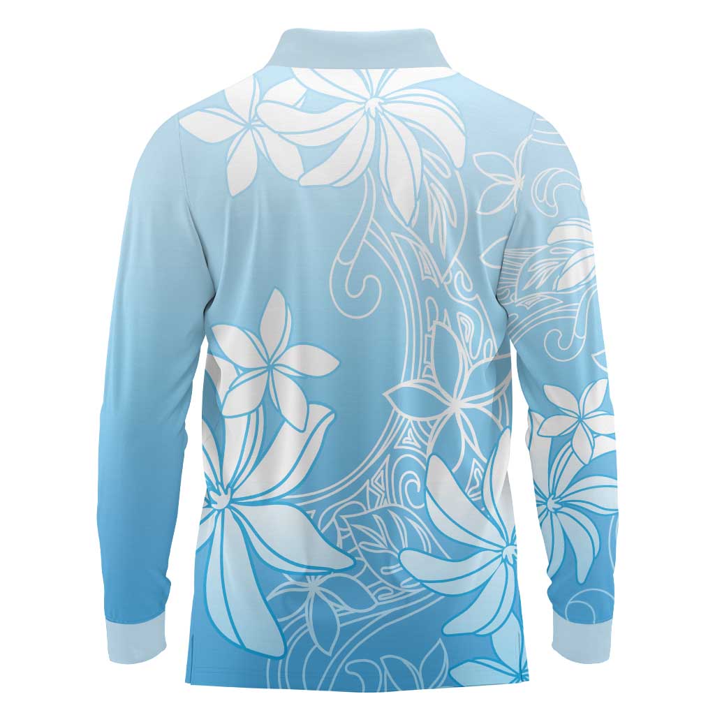 Tiare Tahiti Long Sleeve Polo Shirt Blue Polynesia Motifs LT05 - Polynesian Pride