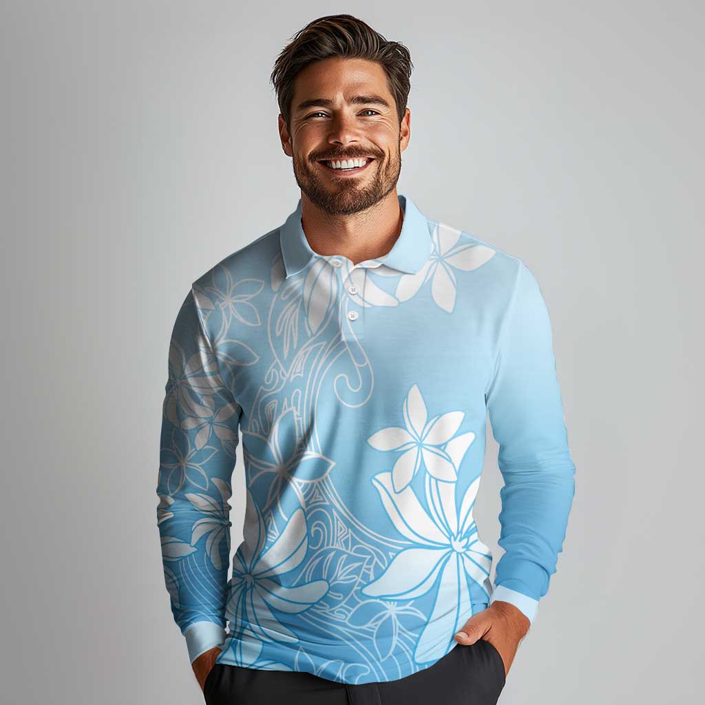 Tiare Tahiti Long Sleeve Polo Shirt Blue Polynesia Motifs LT05 - Polynesian Pride