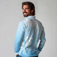 Tiare Tahiti Long Sleeve Polo Shirt Blue Polynesia Motifs LT05 - Polynesian Pride