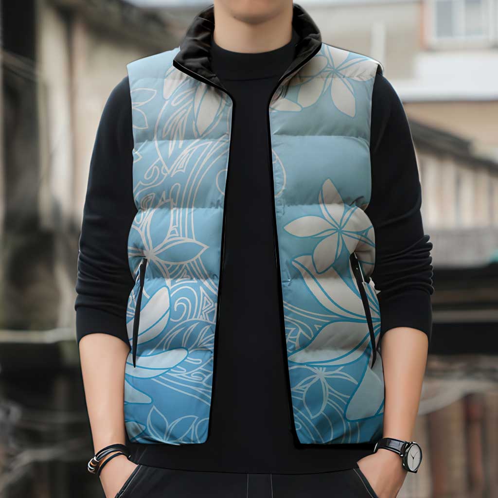 Tiare Tahiti Sleeveless Puffer Jacket Blue Polynesia Motifs LT05 - Polynesian Pride