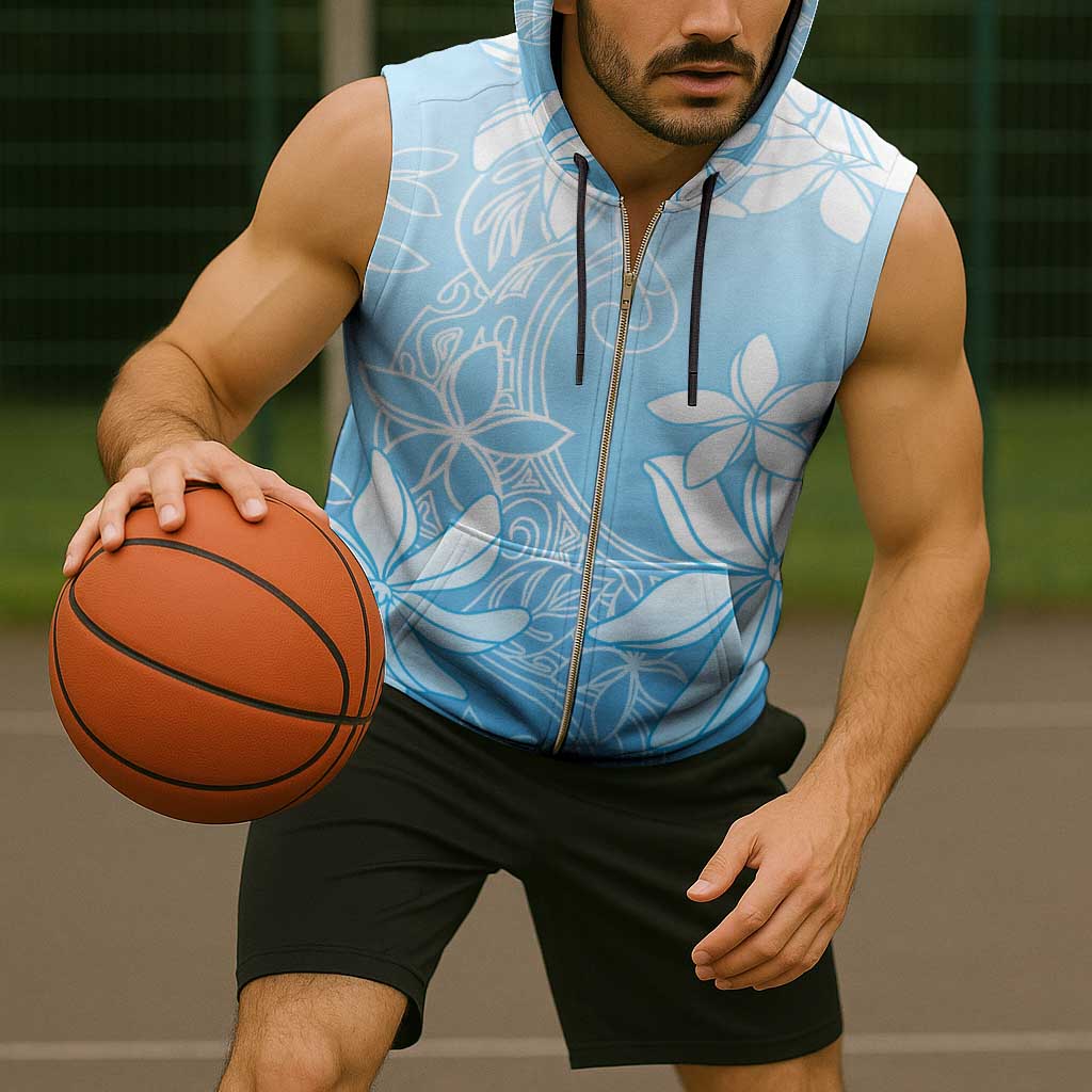 Tiare Tahiti Sleeveless Zip Hoodie Blue Polynesia Motifs - Polynesian Pride