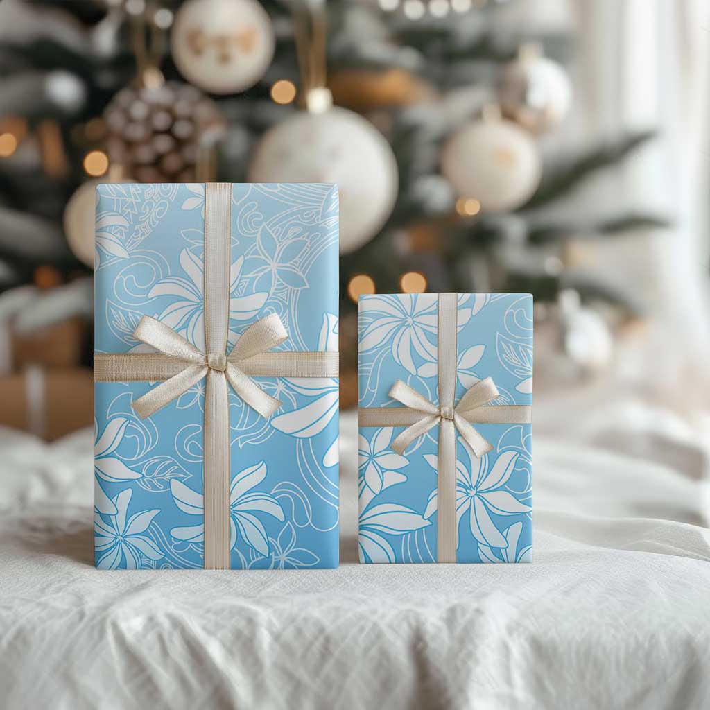 Tiare Tahiti Wrapping Paper Blue Polynesia Motifs - Polynesian Pride