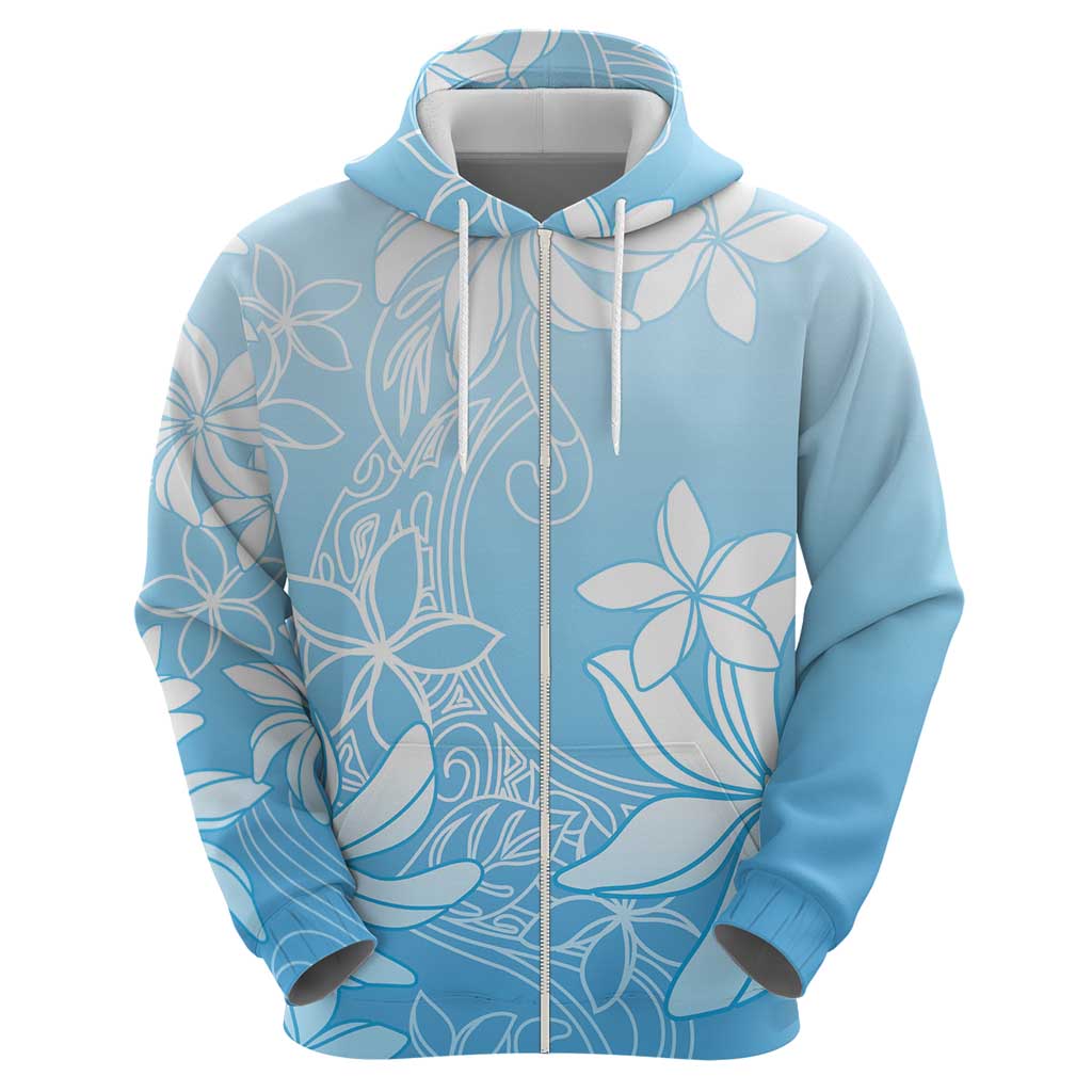 Tiare Tahiti Zip Hoodie Blue Polynesia Motifs - Polynesian Pride