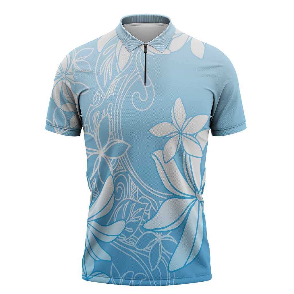 Tiare Tahiti Zipper Polo Shirt Blue Polynesia Motifs LT05 Blue - Polynesian Pride