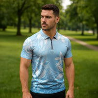 Tiare Tahiti Zipper Polo Shirt Blue Polynesia Motifs LT05 - Polynesian Pride