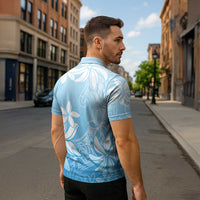 Tiare Tahiti Zipper Polo Shirt Blue Polynesia Motifs LT05 - Polynesian Pride
