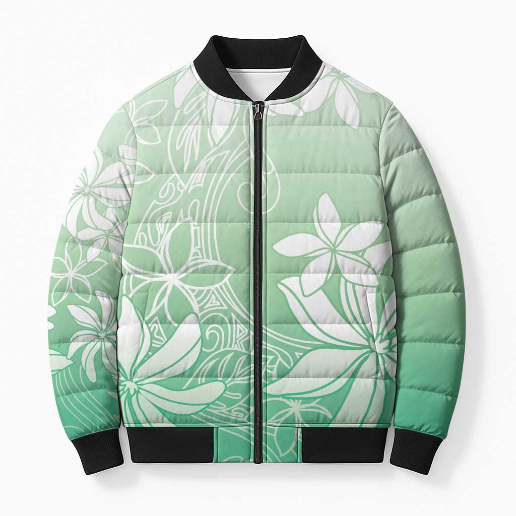 Tiare Tahiti Bomber Puffer Jacket Matcha Polynesia Motifs LT05 Unisex Green - Polynesian Pride