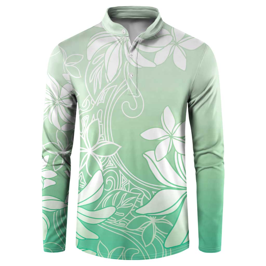 Tiare Tahiti Button Sweatshirt Matcha Polynesia Motifs LT05 Green - Polynesian Pride