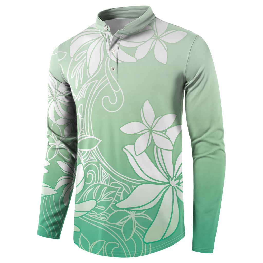 Tiare Tahiti Button Sweatshirt Matcha Polynesia Motifs LT05 - Polynesian Pride