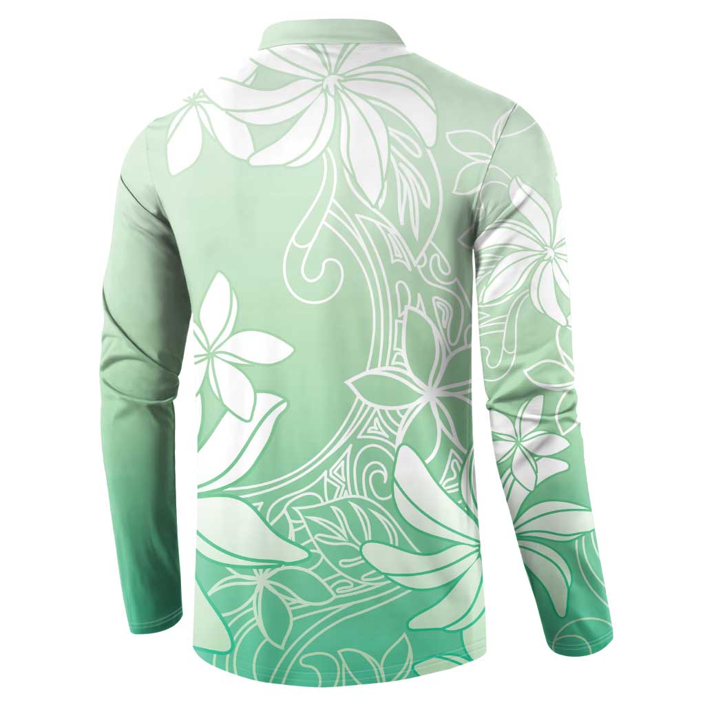 Tiare Tahiti Button Sweatshirt Matcha Polynesia Motifs LT05 - Polynesian Pride