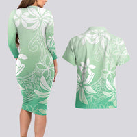 Tiare Tahiti Couples Matching Long Sleeve Bodycon Dress and Hawaiian Shirt Matcha Polynesia Motifs - Polynesian Pride