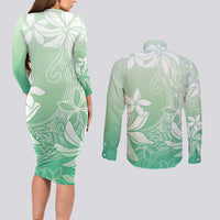 Tiare Tahiti Couples Matching Long Sleeve Bodycon Dress and Long Sleeve Button Shirt Matcha Polynesia Motifs LT05 - Polynesian Pride