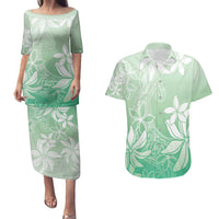 Tiare Tahiti Couples Matching Puletasi and Hawaiian Shirt Matcha Polynesia Motifs LT05 Green - Polynesian Pride
