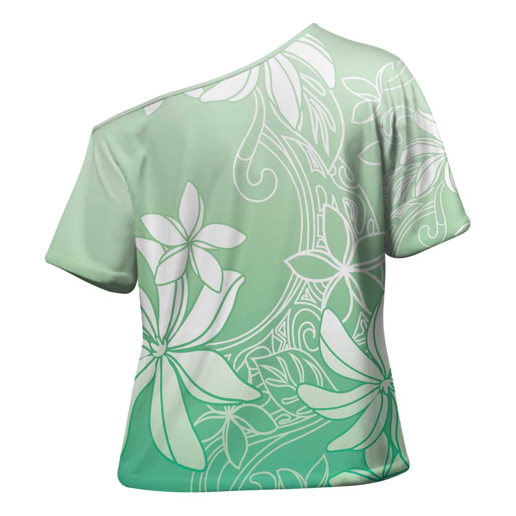 Tiare Tahiti Cross Shoulder Shirt Matcha Polynesia Motifs LT05 - Polynesian Pride