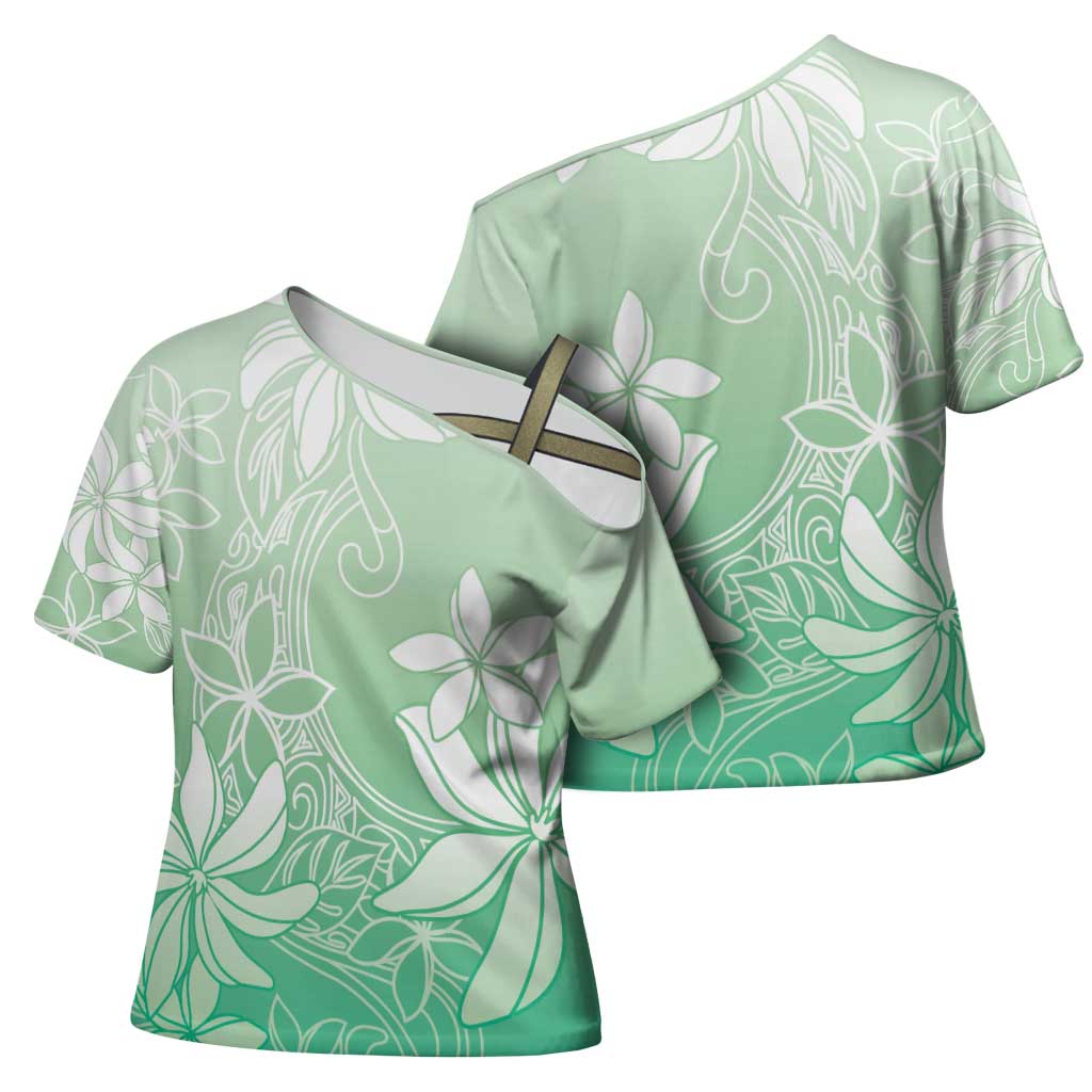 Tiare Tahiti Cross Shoulder Shirt Matcha Polynesia Motifs LT05 - Polynesian Pride