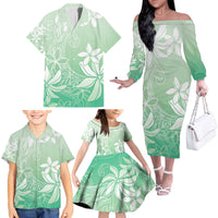Tiare Tahiti Family Matching Off The Shoulder Long Sleeve Dress and Hawaiian Shirt Matcha Polynesia Motifs - Polynesian Pride
