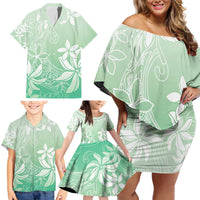 Tiare Tahiti Family Matching Off Shoulder Short Dress and Hawaiian Shirt Matcha Polynesia Motifs - Polynesian Pride