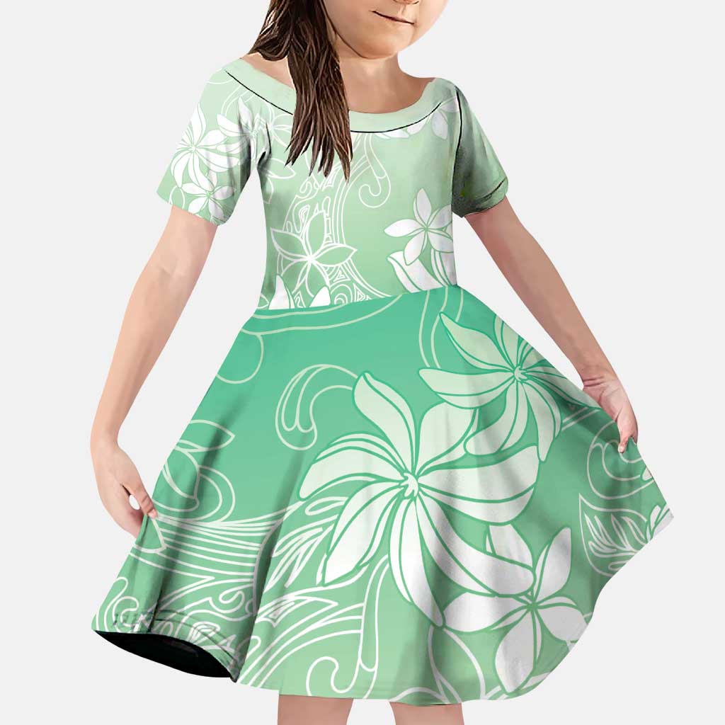 Tiare Tahiti Family Matching Puletasi and Hawaiian Shirt Matcha Polynesia Motifs LT05 Daughter's Dress Green - Polynesian Pride