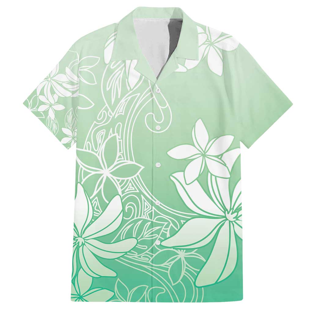 Tiare Tahiti Family Matching Puletasi and Hawaiian Shirt Matcha Polynesia Motifs LT05 Dad's Shirt - Short Sleeve Green - Polynesian Pride