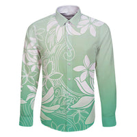 Tiare Tahiti Family Matching Puletasi and Hawaiian Shirt Matcha Polynesia Motifs LT05 Dad's Shirt - Long Sleeve Green - Polynesian Pride