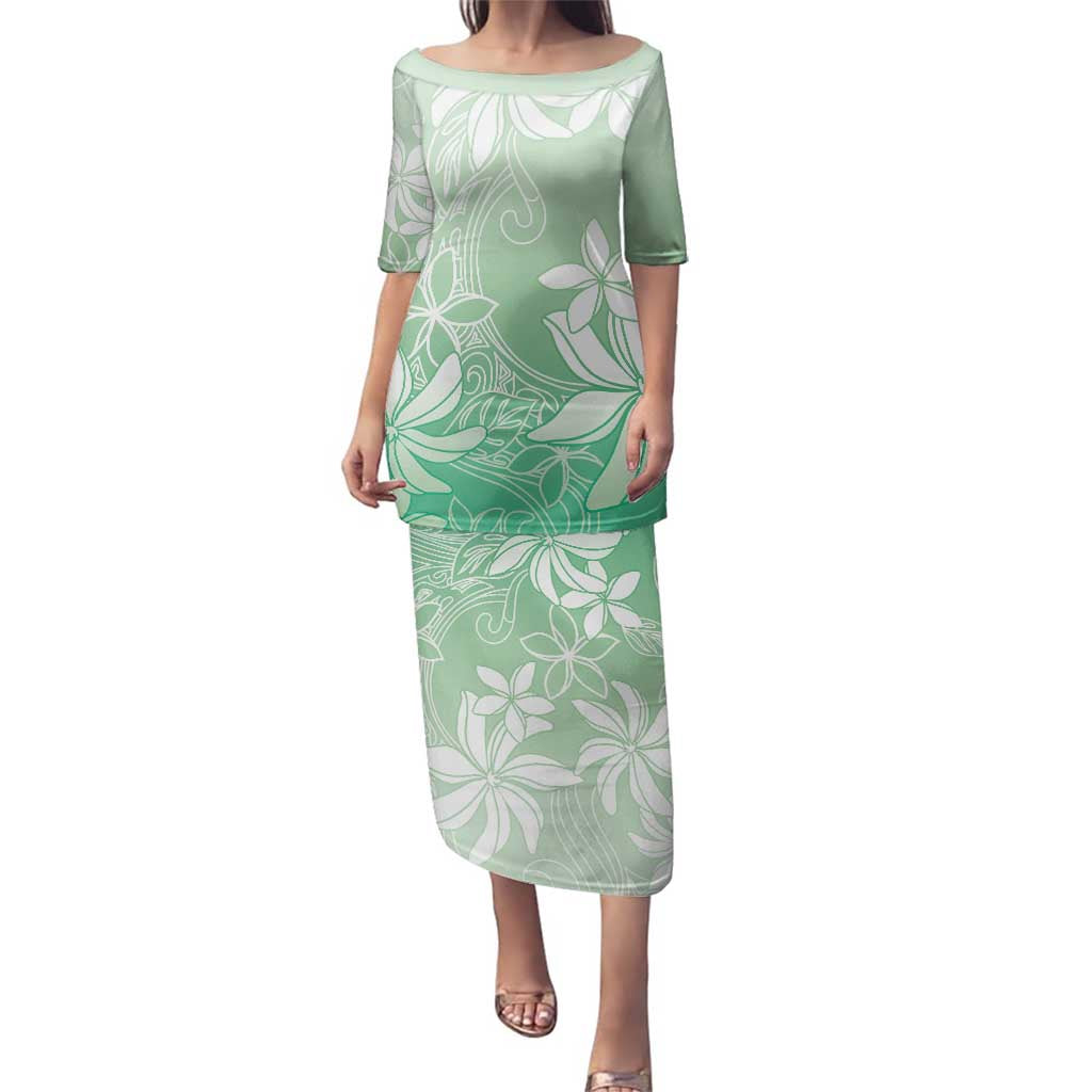 Tiare Tahiti Family Matching Puletasi and Hawaiian Shirt Matcha Polynesia Motifs LT05 Mom's Dress Green - Polynesian Pride