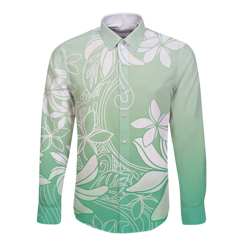 Tiare Tahiti Long Sleeve Button Shirt Matcha Polynesia Motifs LT05 Unisex Green - Polynesian Pride