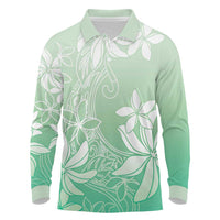 Tiare Tahiti Long Sleeve Polo Shirt Matcha Polynesia Motifs LT05 Green - Polynesian Pride