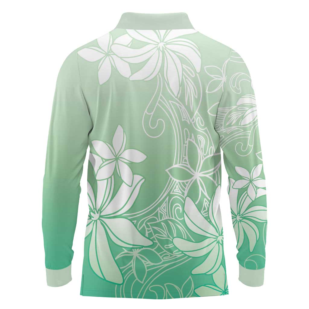Tiare Tahiti Long Sleeve Polo Shirt Matcha Polynesia Motifs LT05 - Polynesian Pride