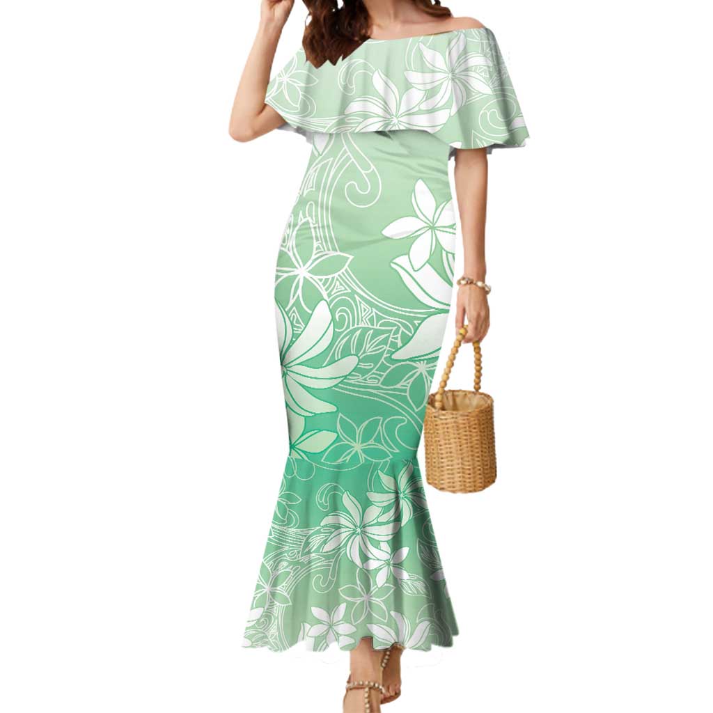Tiare Tahiti Mermaid Dress Matcha Polynesia Motifs - Polynesian Pride