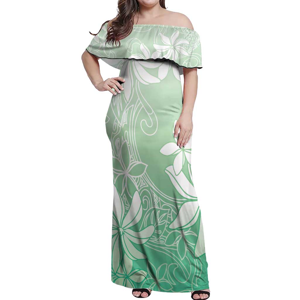 Tiare Tahiti Off Shoulder Maxi Dress Matcha Polynesia Motifs LT05 Women Green - Polynesian Pride