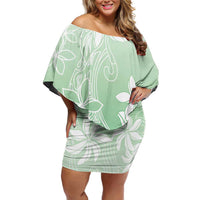 Tiare Tahiti Off Shoulder Short Dress Matcha Polynesia Motifs - Polynesian Pride