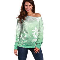 Tiare Tahiti Off Shoulder Sweater Matcha Polynesia Motifs - Polynesian Pride