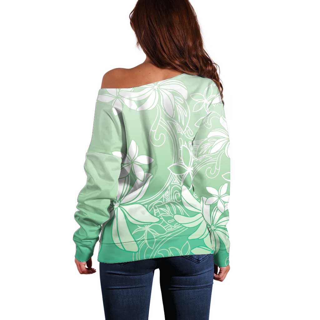 Tiare Tahiti Off Shoulder Sweater Matcha Polynesia Motifs - Polynesian Pride