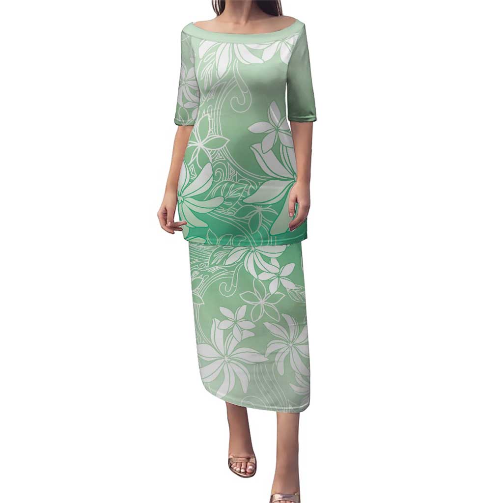 Tiare Tahiti Puletasi Matcha Polynesia Motifs LT05 Long Dress Green - Polynesian Pride