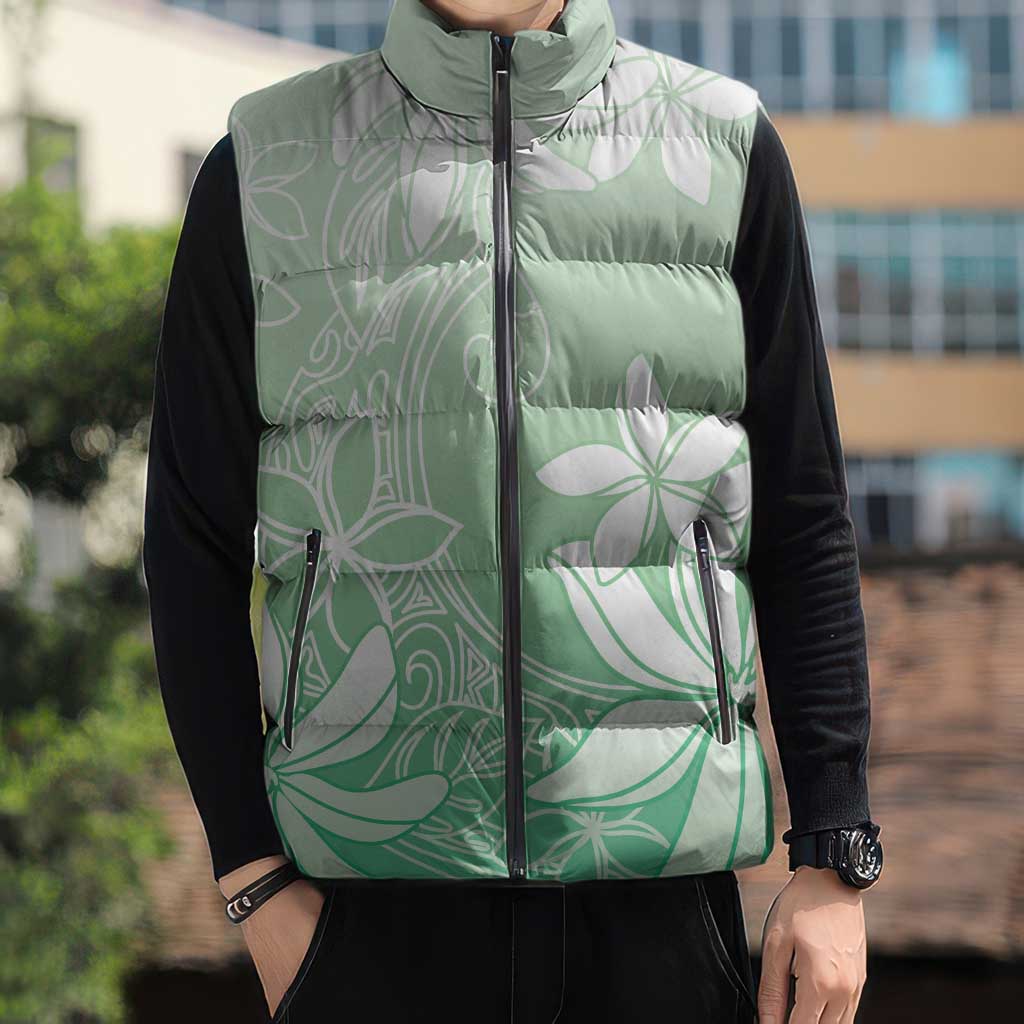 Tiare Tahiti Sleeveless Puffer Jacket Matcha Polynesia Motifs LT05 - Polynesian Pride