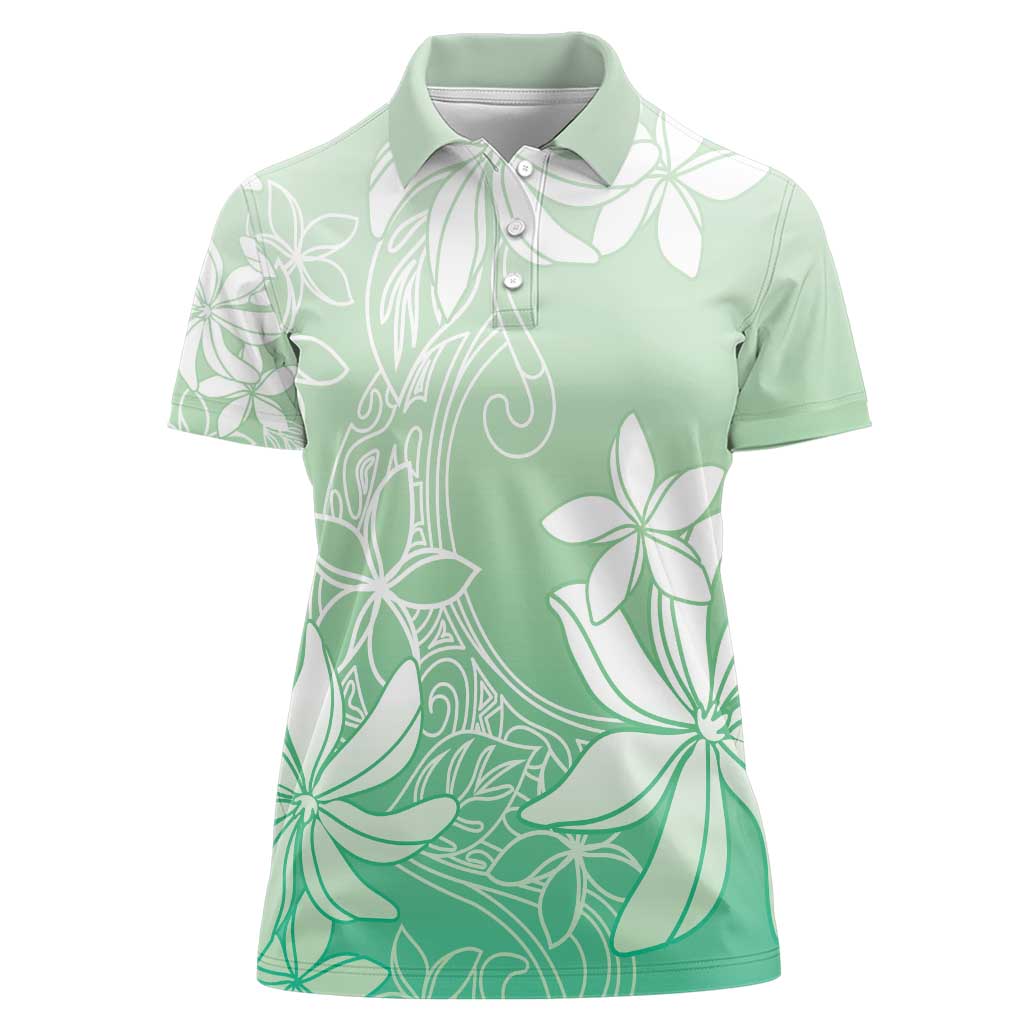 Tiare Tahiti Women Polo Shirt Matcha Polynesia Motifs - Polynesian Pride
