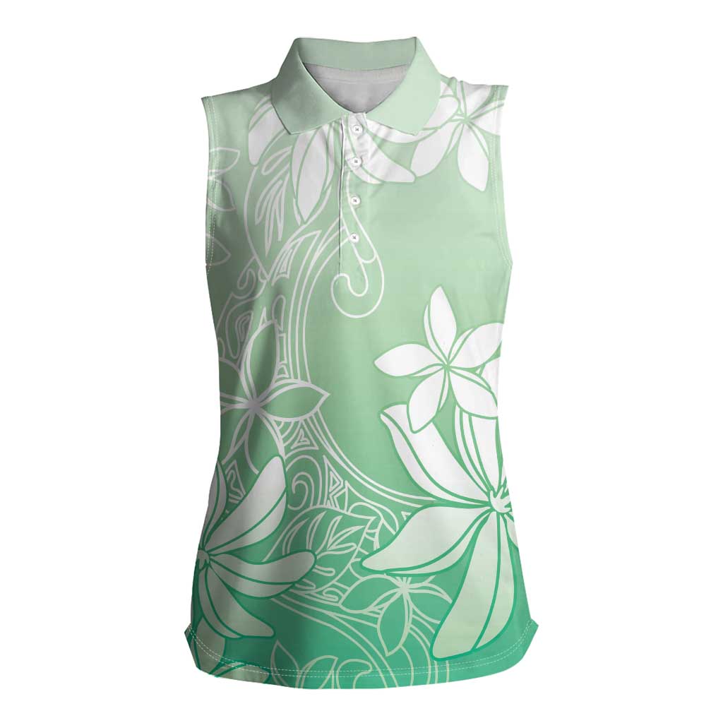 Tiare Tahiti Women Sleeveless Polo Shirt Matcha Polynesia Motifs LT05 Female Green - Polynesian Pride