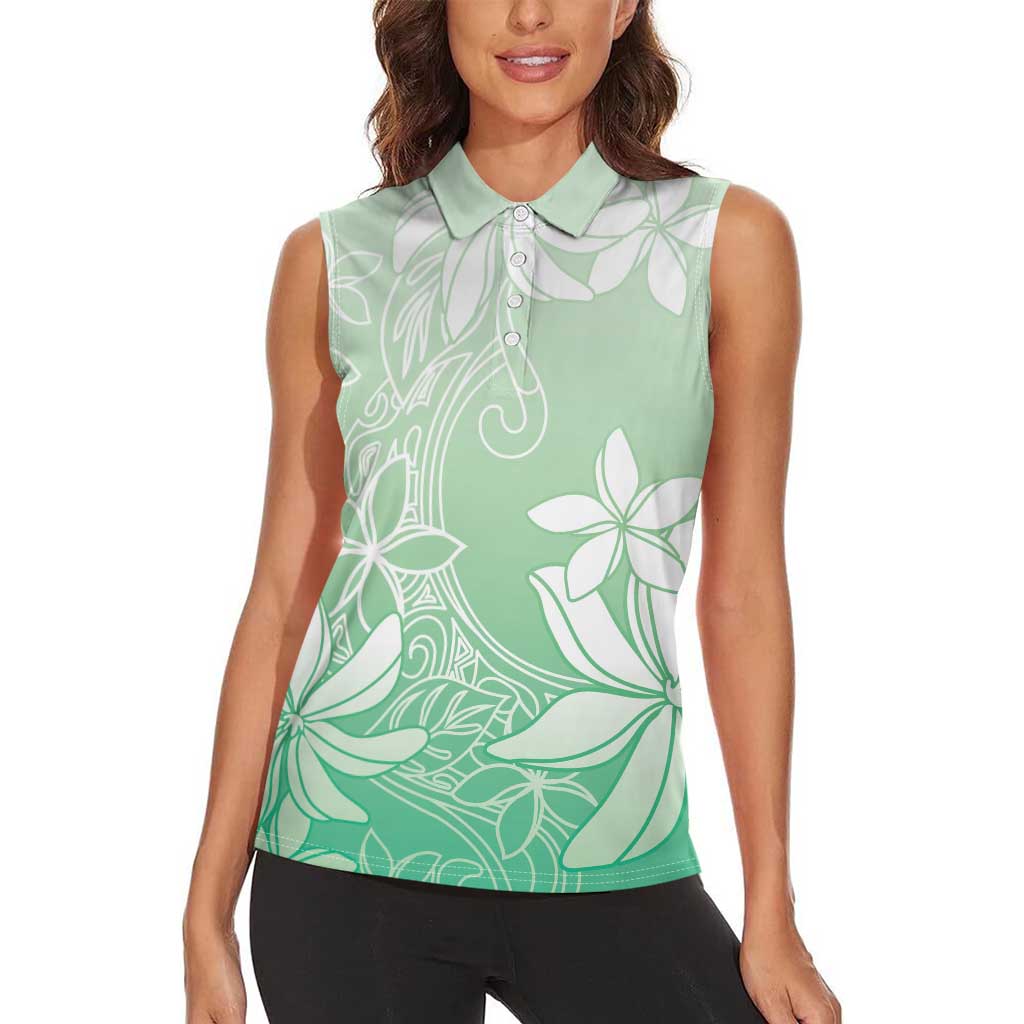 Tiare Tahiti Women Sleeveless Polo Shirt Matcha Polynesia Motifs LT05 - Polynesian Pride