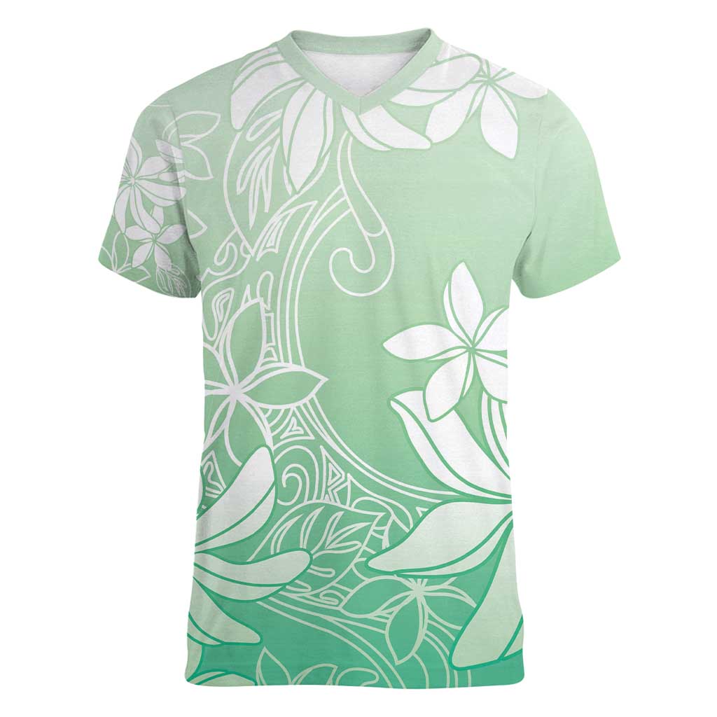 Tiare Tahiti Women V-Neck T-Shirt Matcha Polynesia Motifs - Polynesian Pride