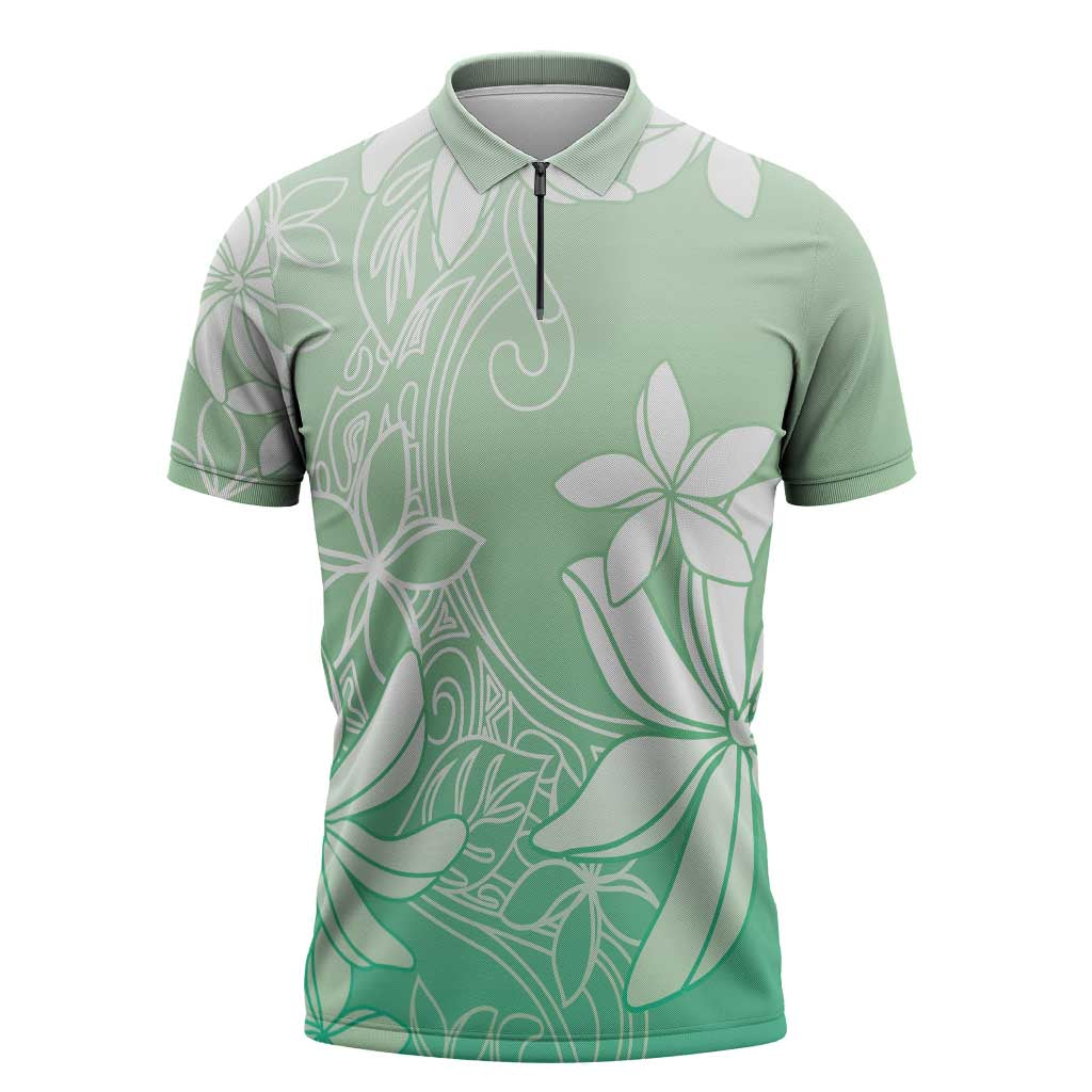 Tiare Tahiti Zipper Polo Shirt Matcha Polynesia Motifs LT05 Green - Polynesian Pride