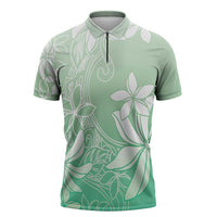 Tiare Tahiti Zipper Polo Shirt Matcha Polynesia Motifs LT05 Green - Polynesian Pride
