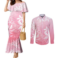 Tiare Tahiti Couples Matching Mermaid Dress and Long Sleeve Button Shirt Pink Polynesia Motifs LT05 Pink - Polynesian Pride