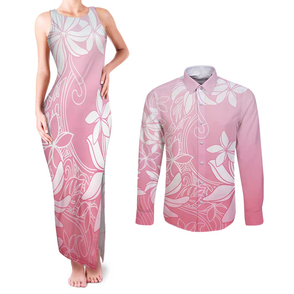Tiare Tahiti Couples Matching Tank Maxi Dress and Long Sleeve Button Shirt Pink Polynesia Motifs LT05 Pink - Polynesian Pride