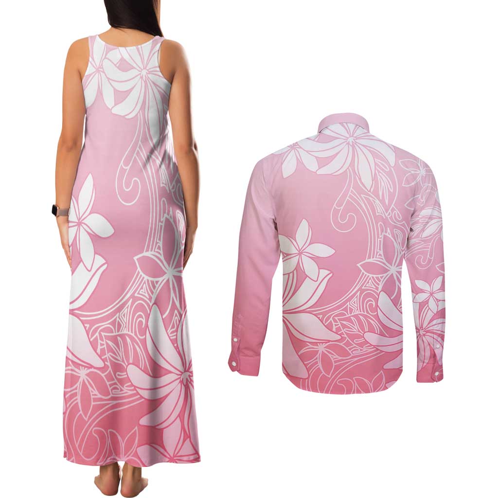 Tiare Tahiti Couples Matching Tank Maxi Dress and Long Sleeve Button Shirt Pink Polynesia Motifs LT05 - Polynesian Pride