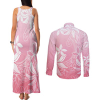 Tiare Tahiti Couples Matching Tank Maxi Dress and Long Sleeve Button Shirt Pink Polynesia Motifs LT05 - Polynesian Pride