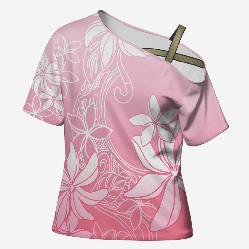 Tiare Tahiti Cross Shoulder Shirt Pink Polynesia Motifs LT05 Female Pink - Polynesian Pride