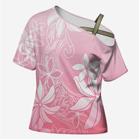 Tiare Tahiti Cross Shoulder Shirt Pink Polynesia Motifs LT05 Female Pink - Polynesian Pride