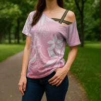 Tiare Tahiti Cross Shoulder Shirt Pink Polynesia Motifs LT05 - Polynesian Pride