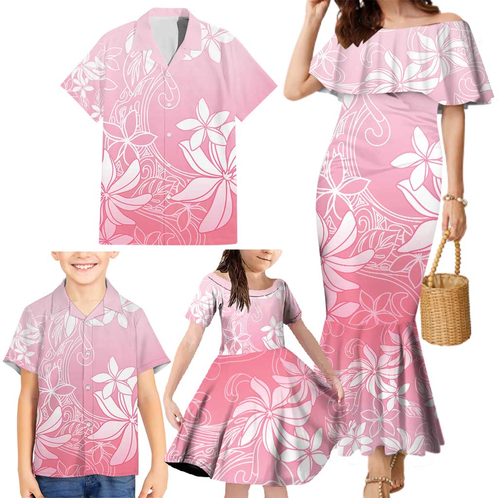 Tiare Tahiti Family Matching Mermaid Dress and Hawaiian Shirt Pink Polynesia Motifs - Polynesian Pride